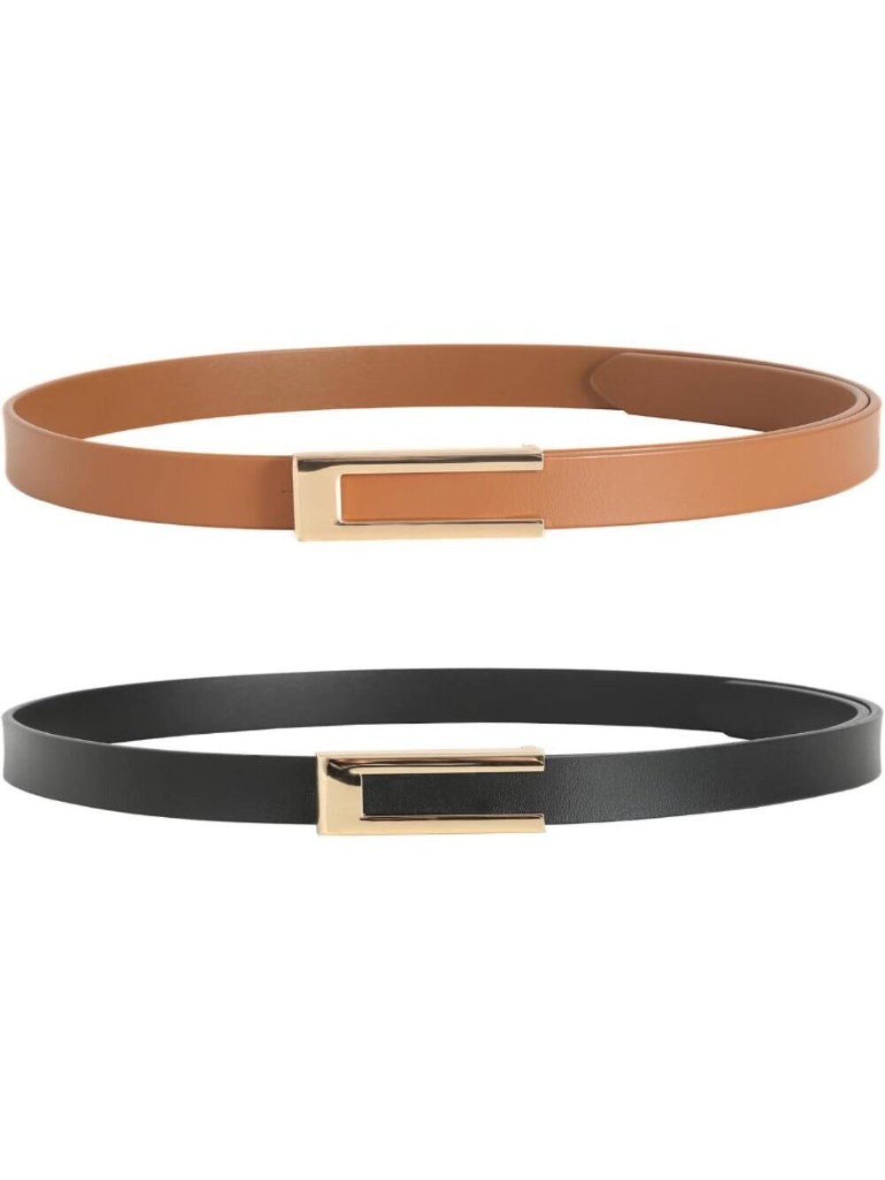 Stylish Women's Skinny Leather Waist Belt for Dresses & Jeans with Gold Buckle